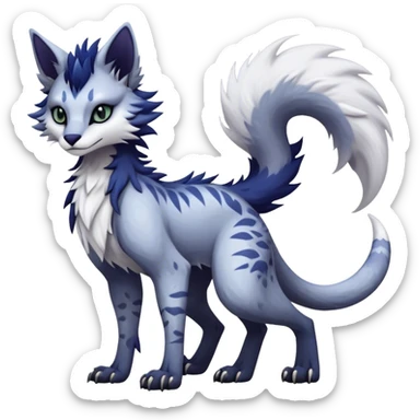 Kawaii dark edgy fantasy ethereal feline-vernid-sergal-fursona animal creature with a tufted tail full body with intricate markings  sticker