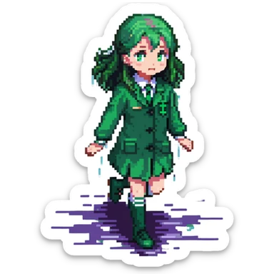 Slytherin student with green uniform slipping on a wet floor sticker