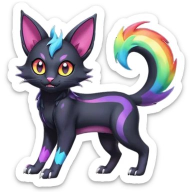 Obsidian-pitch-Black with rainbow-markings edgy Noibat-Purloin-Torracat-Lykoi-Caracal-cat-Fakemon-fusion-hybrid-creature sticker
