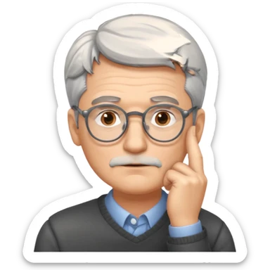 Gray haired man with glasses with his hand on his chin thinking sticker