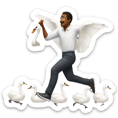 Man running from swan sticker