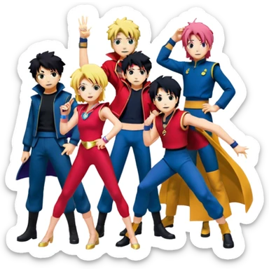 Icon for Anime Collage: Vibrant close-up collage Characters from Cowboy Bebop, Naruto, Bishoujo Senshi Sailor Moon and Kimetsu no Yaiba, each in their iconic poses and vibrant outfits, blended together with dynamic backgrounds. Transparent background. sticker