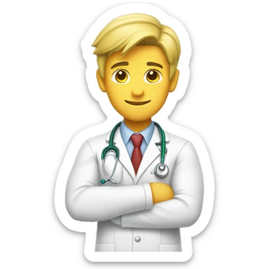 male young doctor flexing his arm, yellow skin, using 2 colors: #ff9800 and #32b5a5 sticker