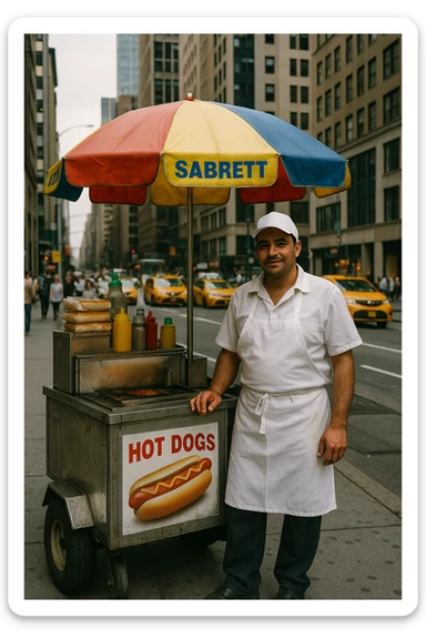 hotdog seller in New York with cart sticker