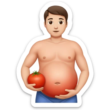 pregnant man with tomato belly sticker