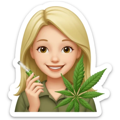Girl happy smelling marijuana  sticker