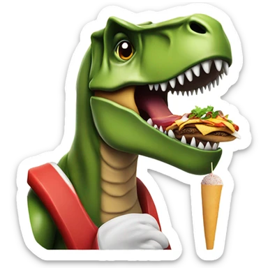 T rex wearing Santa outfit and sunglasses eating a kebab  sticker
