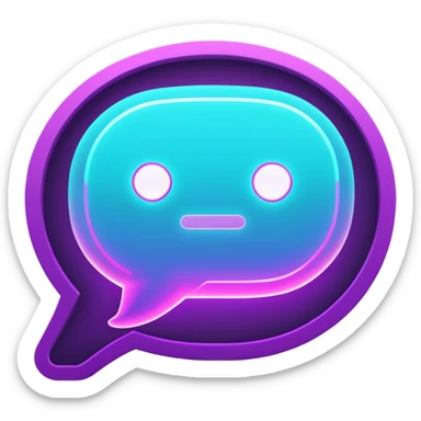 futuristic minimalistic glowing chat bubble icon, purple and cyan neon lines, dark background, digital communication style, 1:1 aspect ratio, no face sticker