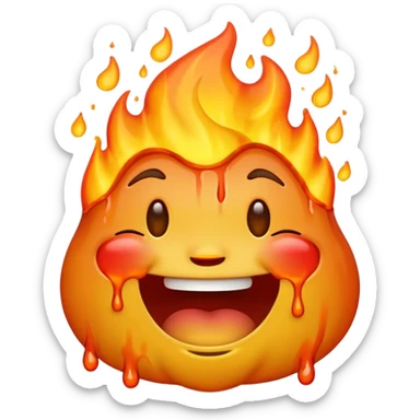 Generate an emoji that is on fire, laughing, crying, and melting at the same time with a sad mouth. sticker