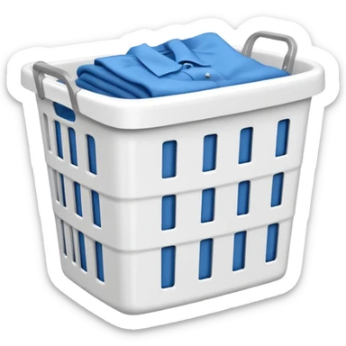 white LAUNDRY BASKET WITH FOLDED blue CLOTHES sticker