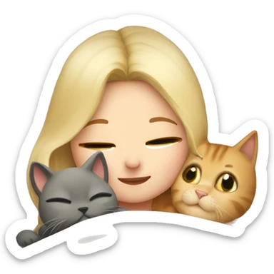 blonde girl cuddling a cat in bed sticker