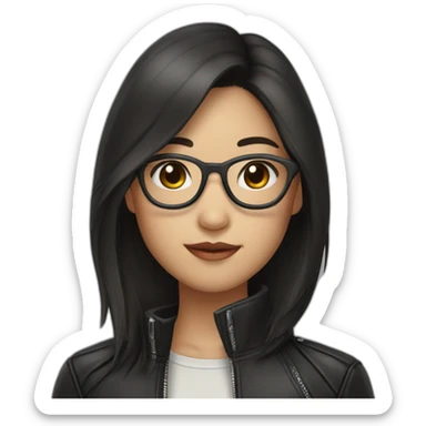 Asian girl in glasses and leather jacket whith dark long hair sticker