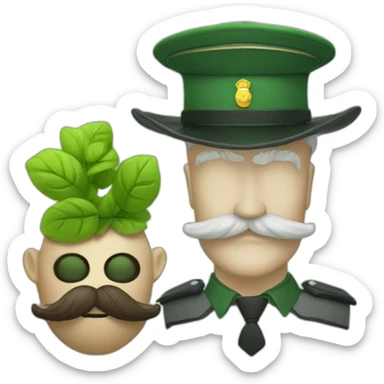 green man with mustash and a policecap and a rabit sticker