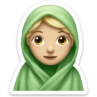 Blonde girl with green eyes wrapped in blanket over head sticker