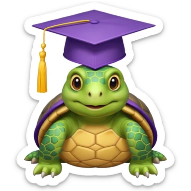 tortoise with a graduation cap, yellow and purple sticker