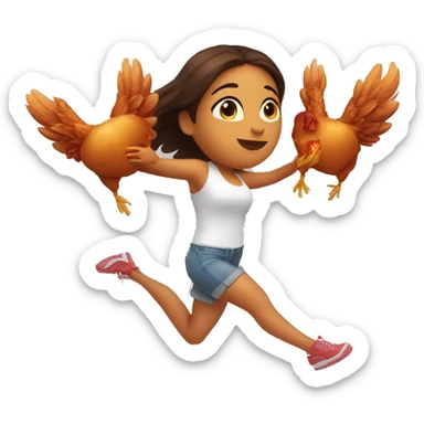 a girl flying with two bbq chicken wings on her back and holding two bbq chicken wings on her hand sticker