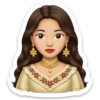 Filipino woman with long dark wavy hair parted in the middle wearing a traditional filipiniana sticker