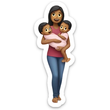 a mum carrying 2 babies sticker