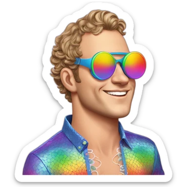 Fancy disco Jonathan Toews wearing rainbow lace shirt and wearing VR glasses and drinking a mimosa sticker