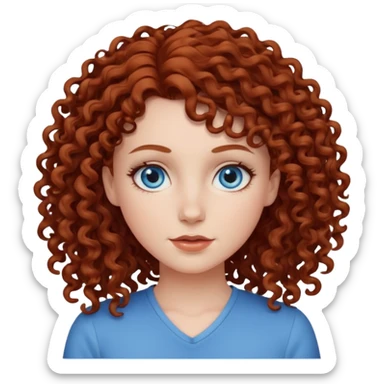 Whie girl with blue eyes abd redfush brown very curly hair sticker