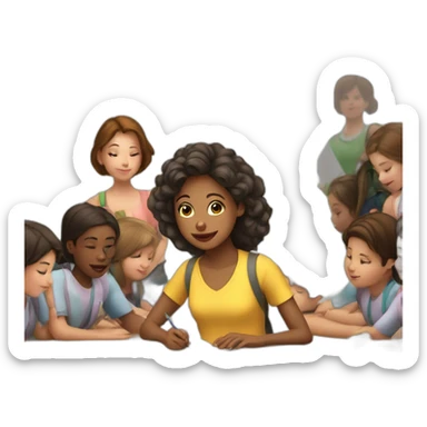 studing without interest girl with childens around sticker