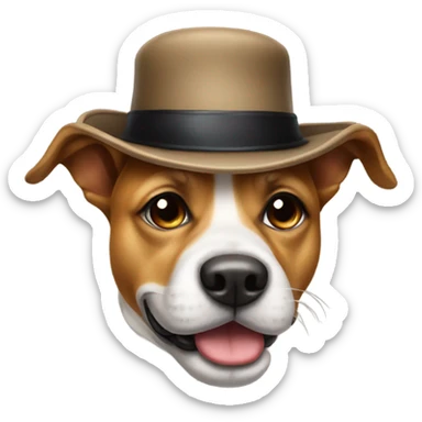 Dog with a mustache wearing a hat sticker