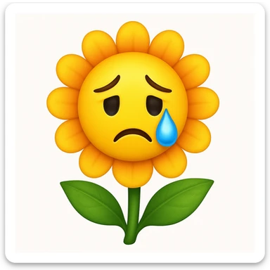 Make the sad flower with a teardrop in the style of apple style emojis sticker