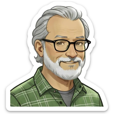 Man with grey har and beard in 50's sticker