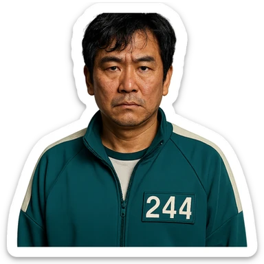 Squid Game Season 2 another main character, clear depiction, individual character, no specific art style sticker