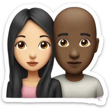 Bald black boy and Asian girl with long black hair kissing  sticker