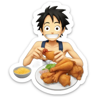 Luffy qui mange une cuisse de poulet sticker