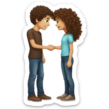 boy with brown curly hair kiss girl with brown hair  sticker