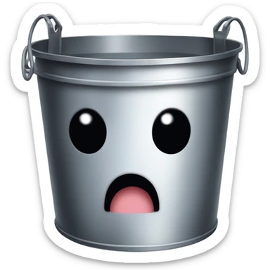 A metal bucket with (black dot Kirby eyes) sticker