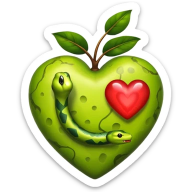 glowing forbidden fruit with snake wrapped heart shape sticker