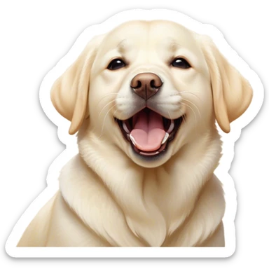 Cinematic Cute Yawning Cream Labrador Portrait Emoji, Head tilted slightly with a dramatic, wide-open yawn, showcasing a smooth cream Fur with a subtle shimmer, floppy ears slightly drooping, round warm eyes barely open in drowsy contentment, Simplified yet irresistibly adorable features, highly detailed, glowing with a soft, cozy glow, high shine, relaxed yet expressive, stylized with a touch of whimsy, bright and endearing, soft glowing outline, capturing the essence of a sleepy yet affectionate companion, so drowsy it feels like it could stretch out of the screen and curl up for a nap! sticker