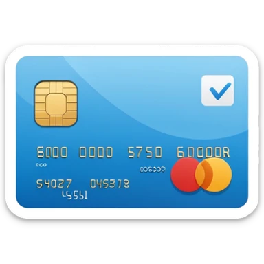 Apple style emoji of a credit card with a check mark, minimalistic, clean design, flat colors sticker