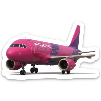Wizz Air Airbus A320, front angle, pink and purple livery, simple background sticker