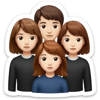 Two girls and a boy. Girl one has long, wavy, light to reddish-brown hair with bangs. Girl two has a dark-colored bob haircut. The boy has wavy, tousled, light to reddish-brown hair with a right side parting.
 sticker