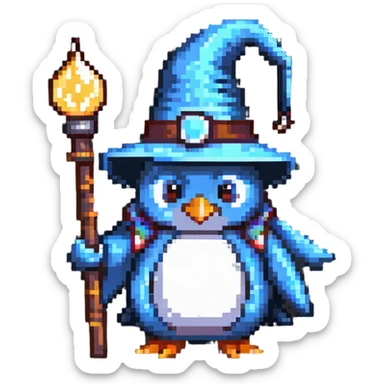 penguin wizard with a pointy hat and magic staff sticker