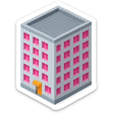Russian panel apartment building, square block, light gray, pink windows, isometric view sticker