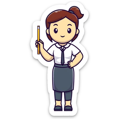 full body mad female teacher without glasses holding a ruler sticker