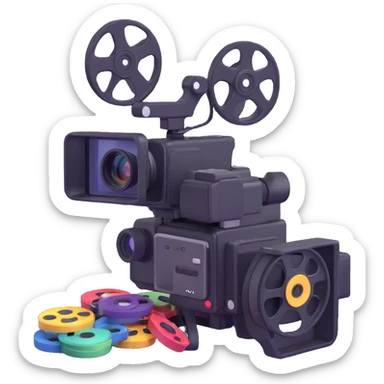 video camera with film reels sticker