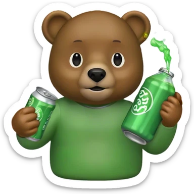 bear with a coke and the coke is in green colour sticker