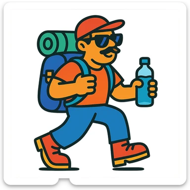 vibrant toon hiker with sunglasses and a water bottle sticker