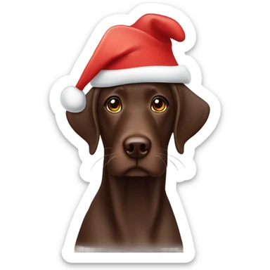 Chocolate lab wearing a Santa hat sticker