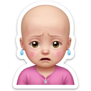 a portrait of crying baby , wearing pink clothes, no hair sticker
