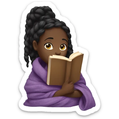 A black girl with braids wrapped in a blanket reading a book  sticker