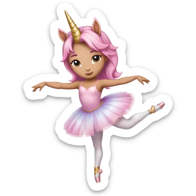 head and shoulders of an anthropomorphised female unicorn ballerina, straight on view, relaxed pose, clearly a unicorn, apple emoji style sticker