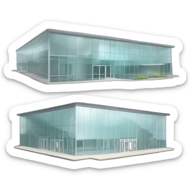 Modern school with old building in the right, a new glass building foyer in the middle and another new building of the left. sticker