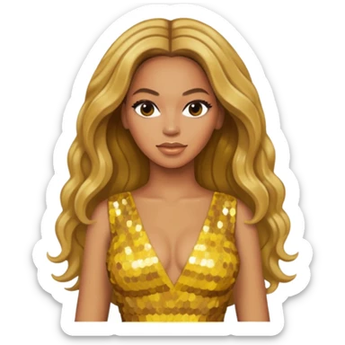 Beyonce with long dark blonde hair, yellow sequin dress sticker
